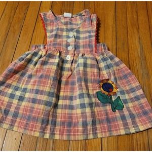 Vintage Plaid And Floral Smock Dress